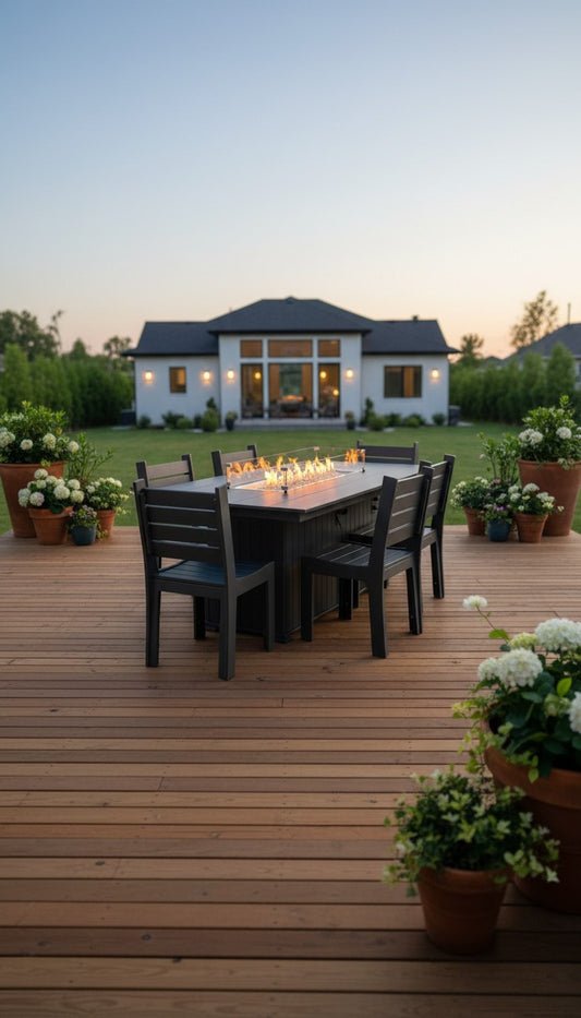 Modern Outdoor Fire Dining Table 84"Wx42"Dx31"H