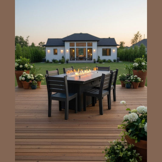 Modern Outdoor Fire Dining Table 84"Wx42"Dx31"H