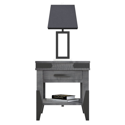 Flat Iron End Table w/1 Drawer & Shelf