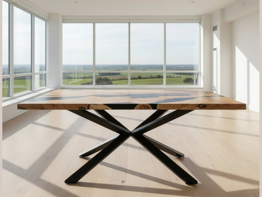 Epoxy River Dining Table w/ Metal Spider Base 42"Dx72"Wx30"H