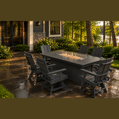 Modern Outdoor Fire Dining Table 84"Wx42"Dx31"H