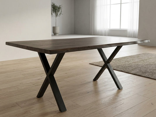 Live Edge Dining Table w/ Metal X-Base