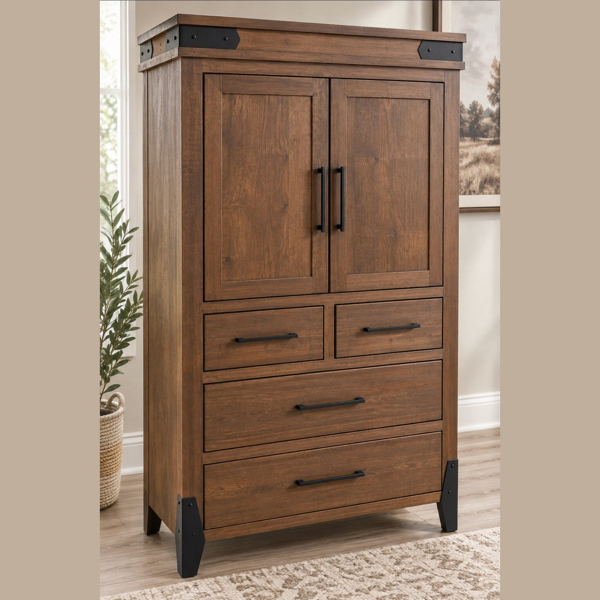 Flat Iron  Large 4Drawer Plain Top Armoire 42"W