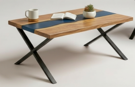 Epoxy River Coffee Table w/ Metal X-Base or U-Base 48"Wx28"Dx18"H