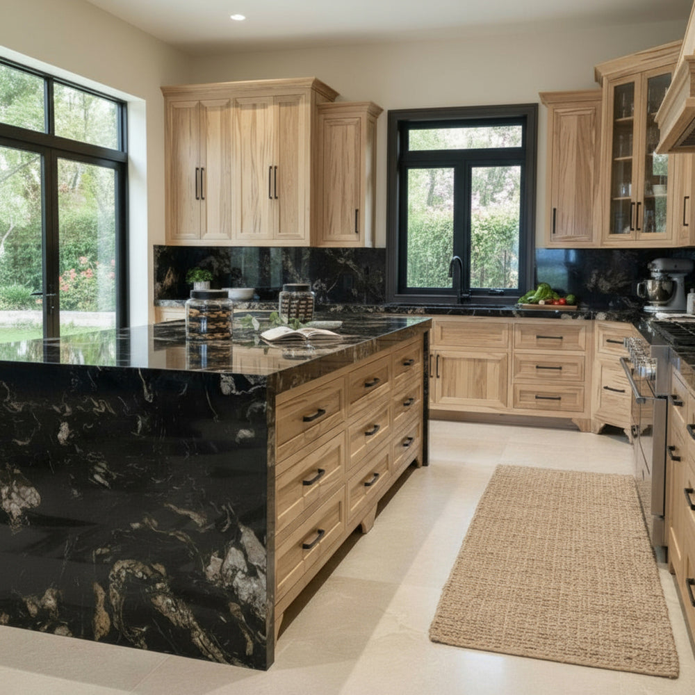 Custom solid wood kitchen island with natural finish