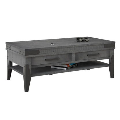 Flat Iron  Coffee Table w/2 Drawers & Shelf