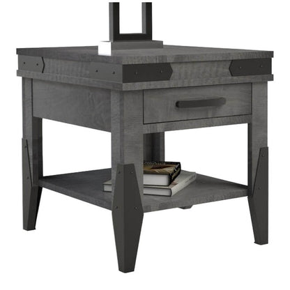 Flat Iron  End Table w/1 Drawer & Shelf